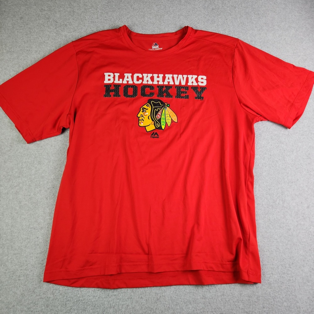 Chicago Blackhawks Shirt Mens 2XL Red Majestic NHL Hockey Cool Base Performance